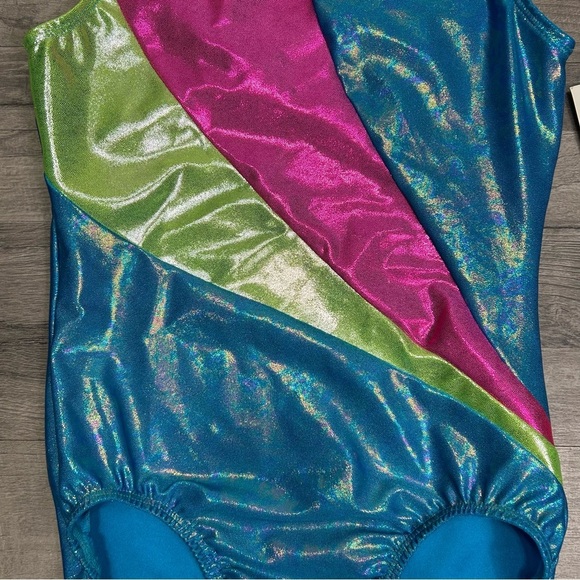 Look-It Activewear Teal Pink Green Sparkle Leotard - Picture 5 of 6